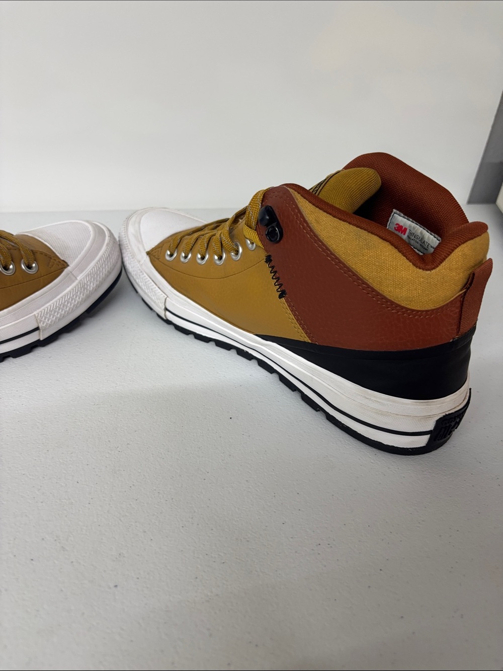 Converse High-Top Sneakers in Mustard Yellow and Rust Brown - Picture 8 of 11